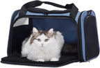 PETSFIT Pet Carrier, Blue, Small and Medium Cats, Puppies Up to 12 Lbs | Dog Carrier, Airline Approved, Collapsible Soft Sided, TSA Approved, Cat Travel Carrier