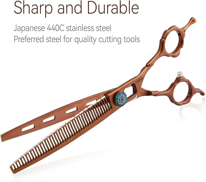 Chunkers Dog Grooming Scissors 7.5'' Professional Thinning Shears for Dogs Pet Grooming Scissors 70% Thinning Rate 21 Teeth High Cobalt Alloy Steel for Groomers(7.5,Chocolate Chunker)