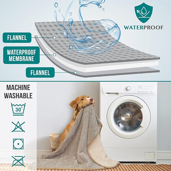 PetAmi Waterproof Dog Blanket, Leakproof Pet Throw, Twin 60x80 Taupe Beige | XL for Large Dogs, Furniture Sofa Couch Cover Protector, Fleece Cat Blanket Bed Crate Kennel, Reversible Washable Soft Plush