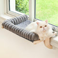 Cloud-Soft Cat Window Sill Perch with Zipper Designed Cushioned Bed, Supportive Cat Window Seat with Premium Solid Wood & Sturdy Metal Frame, Pet Hammock Bed for Large Cats (Large, Gray)