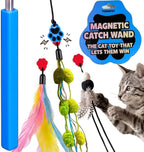Magnetic Catch Wand V2 (Max 40") Cat Toy - Interactive Telescoping Wand for Indoor Cats and Kittens, Stronger Magnetic Catch, Durable Paracord, Ergonomic Handle, 3 Toy Attachments, (Max 40")