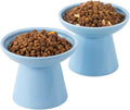 CEEFU 2-Pack Extra Wide Elevated Ceramic 6.2" Shallow Cat Food Bowls | Cat Dish for Whisker Fatigue Relief, 5" Height for Easy Feeding, Durable Raised, Blue