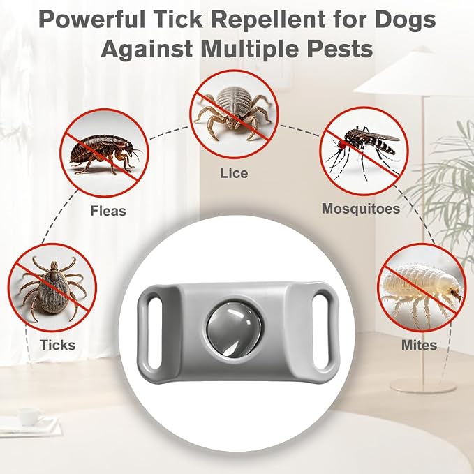Natural Flea and Tick Pendant for Dogs with 2 Silicone Buckles 4 Refills, Water Resistant Dog Flea and Tick Collar Repellent Accessory for Indoor Outdoor Flea and Tick Prevention, COLLAR NOT INCLUDED
