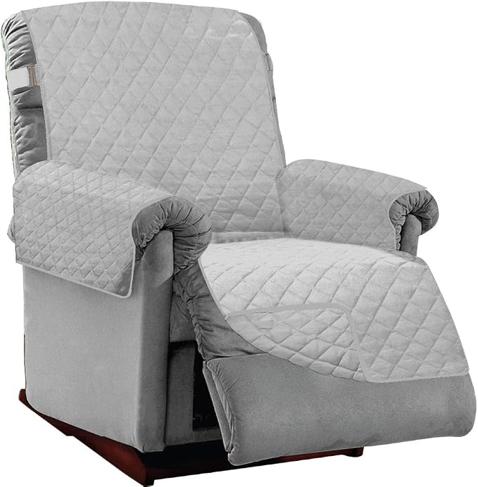 Sofa Shield® Couch Recliner Covers for Dogs, Reversible Furniture Protector with Strap, Stain and Tear Resistant Cushion Cover, 28 inch Seat, Machine Washable Slipcover Pets, Cats, Light Gray