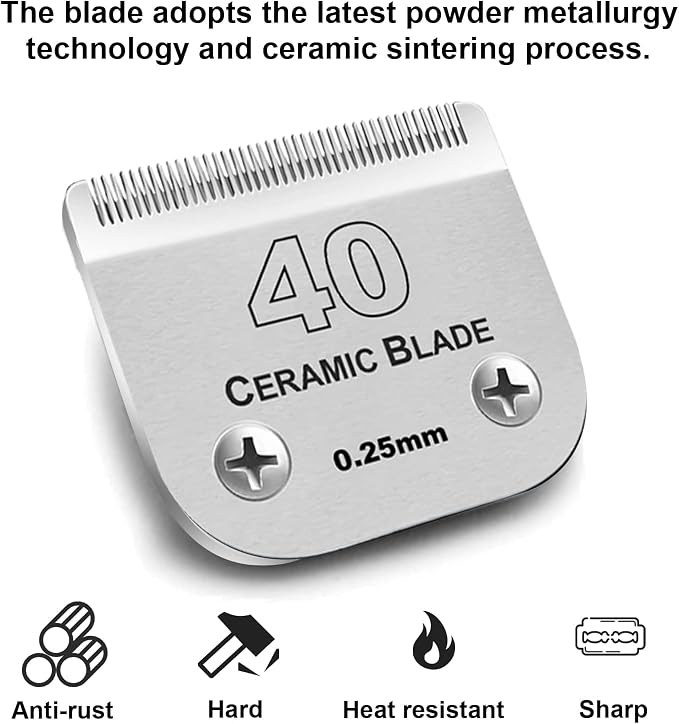 3PCS 40 Blades Dog Grooming Blades Compatible with Andis/Wahl Dog Clipper | Cut Length 1/100"(0.25mm),Dog Clipper Blade compatible with Oster A5 ,Ceramic Blade & Stainless Steel Blade