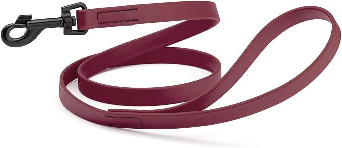 Dogline Biothane Waterproof Dog Leash Strong Coated Nylon Webbing with Black Hardware Odor-Proof Easy to Clean High Performance for Small or Large Dogs Made in USA 4 or 6 ft Lead, Merlot Burgundy