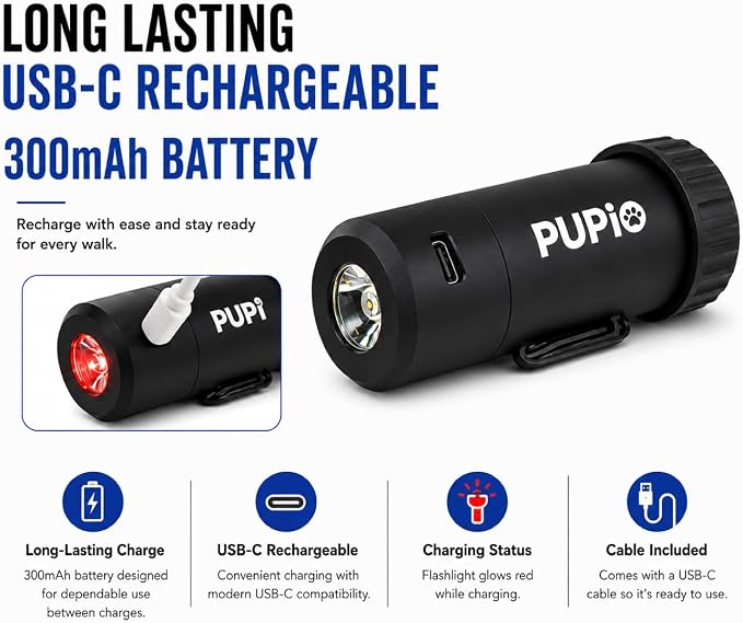 Smart Hands-Free Poop Bag Holder With Rechargeable LED Light No Batteries to Replace The Ultimate Pet Gift Unique Retracting Function Small Durable Lightweight Comes With 15 bags and Charging Cable