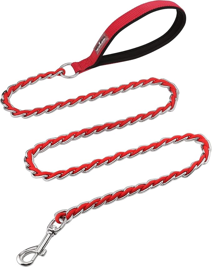 S-ETOVUS-Chain Dog Leash, Bite-Proof Metal Leash, with Padded Handle | Three Sizes 7.25FT/5.2FT/4FT, Woven From Nylon Rope And Chain, Durable And Bite-Resistant, Comfortable With Padded Handles