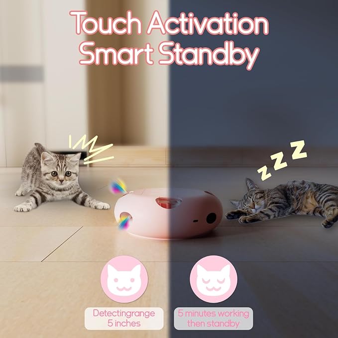 Interactive Cat Toy, Pink | Electric for Moving Concealed Feathers, Smart Sensor 7 Holes Whack a Mole Feather Toy, USB Charge Automatic