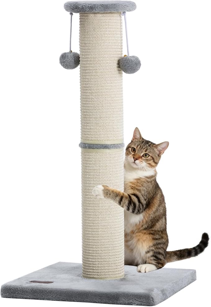 34" Cat Scratching Post with Replaceable Sisal Scratcher | Tall Cat Scratch Post for Indoor Cats adults, Sturdy and Durable Large Scratching Post, Vertical Cat Post with Hanging Balls