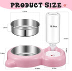 Pink Cat Food and Water Bowl and Non-Slip Silicone Mat Set Stainless Steel Food Bowl with 18.6oz Large Capacity Water Dispenser for Cats and Small Dogs