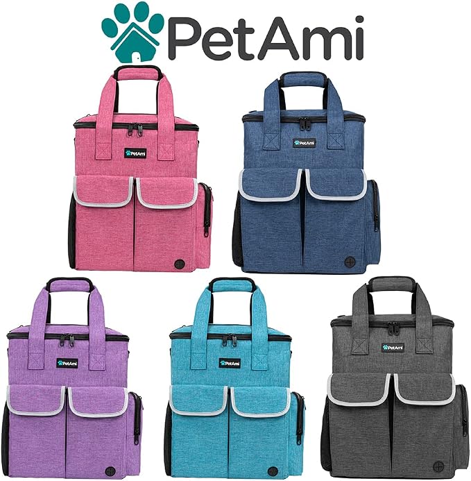 PetAmi Dog Travel Bag Pet Supplies Accessories Organizer for Traveling, Camping, Weekend; Cat Pet Travel Bag Kit Includes 2 Food Storage Containers, 2 Collapsible Bowls, 1 Feeding Mat (Dark Gray)
