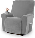 Asnomy Stretch Recliner Chair Covers Slipcover with Pockets 1-Piece（Silver） | Velvet Washable Elastic Luxury Plush Reclining Furniture Protector for Dogs Cats or Lazy Boy Recliner Covers