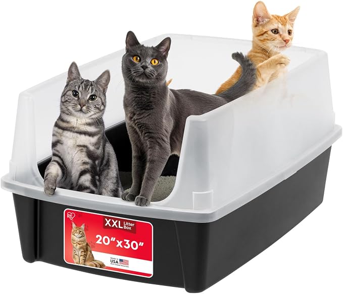 IRIS USA XX-Large High Sided Cat Litter Box, Scatter Shield, Black | Multi-Cat Use, Jumbo Capacity Pan, Extended Length Design, Oversized Basin, Multiple Cat Ready, Generous Dimensions