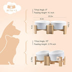 SPUNKYJUNKY 15° Slanted Ceramic Dog and Cat Bowl with Wooden Stand, Tilted Bulldog Food and Water Bowl No Slip Non-Spill for Cats Medium Dogs Big Face Pets 28.7 OZ (3.6 Cups, White × 2)
