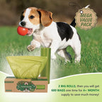 Dog Poop Bags Big Roll 300 Bags per Roll, 2 Pack, 600 Counts Bags | Large Poop Bags for Dogs Durable Doggie Poop Bags Cat Waste Bags Easy Dispensing and Grab