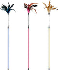 TTcat 3 PCS 22.8” Extra Long Cat Wand Toys Natural Feather Teaser Stick Toys,Interactive Toys for Indoor Cat and Kitten.