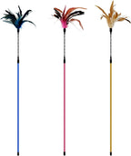 TTcat 3 PCS 22.8” Extra Long Cat Wand Toys Natural Feather Teaser Stick Toys,Interactive Toys for Indoor Cat and Kitten.