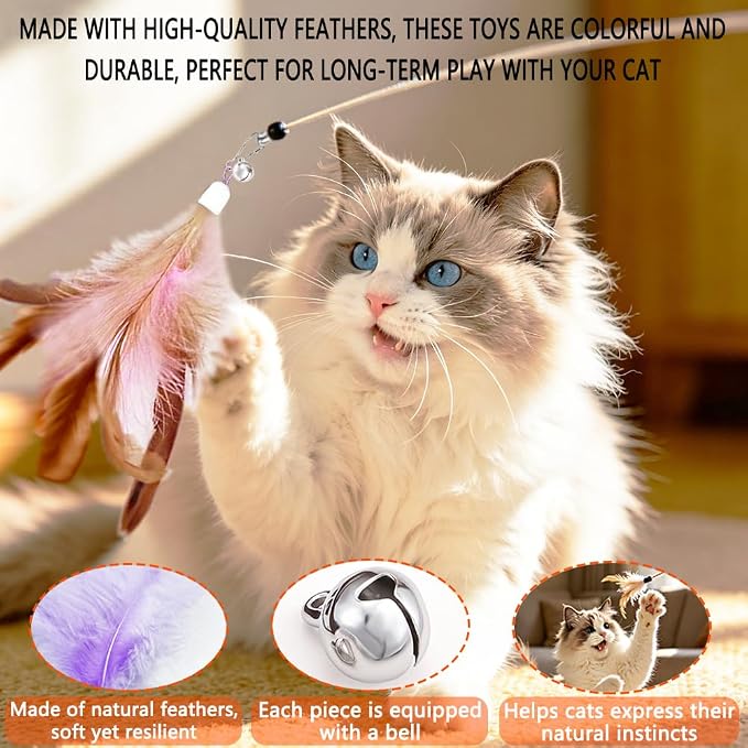 40 Pcs Cat Toys - Cat Wand Toy Replacement Feather Worm | Cat Fishing Pole Toy, Cat Wand Feather Attachment/Cat Toy Wand Caterpillar Attachment/Cat Fishing Pole Toy Tassel Attachment