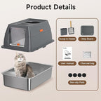 XL Enclosed Stainless Steel Litter Box with Lid, Dark Gray | covered, High Sided, Rustproof & Leak Proof, Easy Clean, Odor Control, Includes Scoop & Step