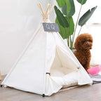 Dog Teepee Bed Cat Tent Portable Houses Pet Puppy with Thick Cushion (M:Size fits 9kg/20lbs (Pets)) | (White, M:Size fits 9kg/20lbs (Pets))