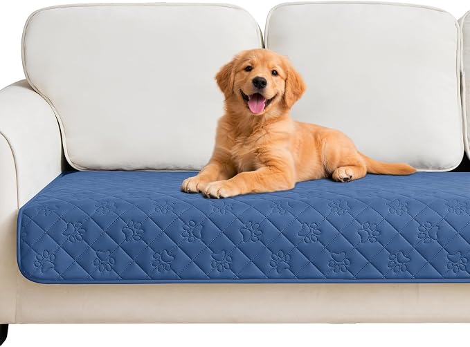 PAWFINITY Waterproof Couch Covers for Dogs, Pet Blanket for Sofa Washable | Paw Print Quilted, Hair Resistant, Anti Cat Scratch, Pee Proof Furniture Protector for 3 Seat Sofa and Bed, 30x70 Inch, Blue