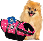 Dog Life Jacket - Swimming Vest for Dogs, Adjustable, Reflective, Comfortable, Multiple Colors, Patterns, XX-Small to Extra Large Dog Swim Vest with Handle (Pink Polka Dot, X-Small)