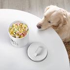 OUTNILI Large Dog Treat Container Airtight - 6.6" Tall X 6" Round White Dog Treat Jar for Kitchen Counter - Rustic Treat Storage Canister for Dogs, Cats, Small Animals - Gifts for Pet Owners