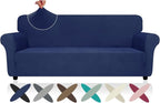 ZNSAYOTX Super Stretch Couch Cover (72"-92"), New Striped Sofa Covers Fitted Slipcovers with Elastic Bottom, Dog Cat Pets Proof Spandex Fabric Comfortable & Durable (Navy Blue, Sofa)