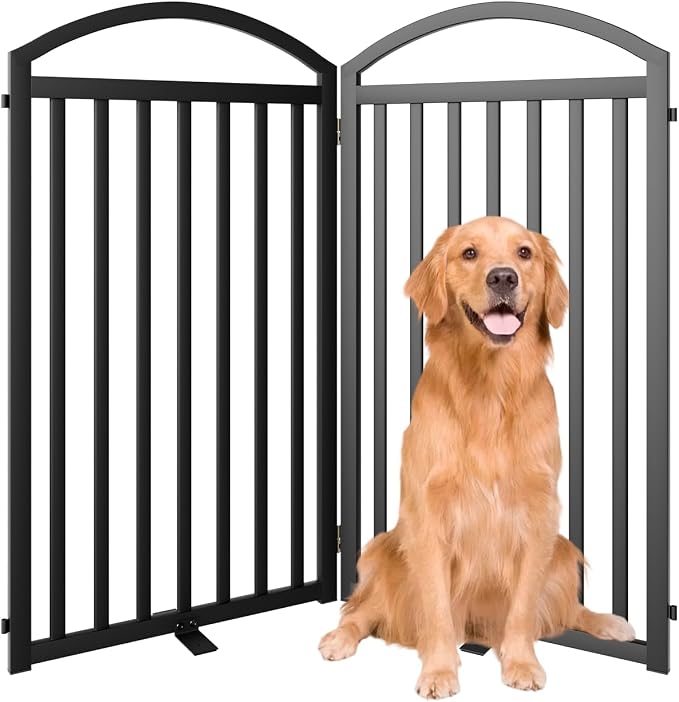 SNUOWU 2 Panels Full Matel Freestanding Dog Gates, 48" Extra Wide 36" Tall Free Standing Dog Pet Gate for Indoor & Outdoor. Foldable Pet Fences for Doorways, House, Stairs, Porch, Deck, Yard