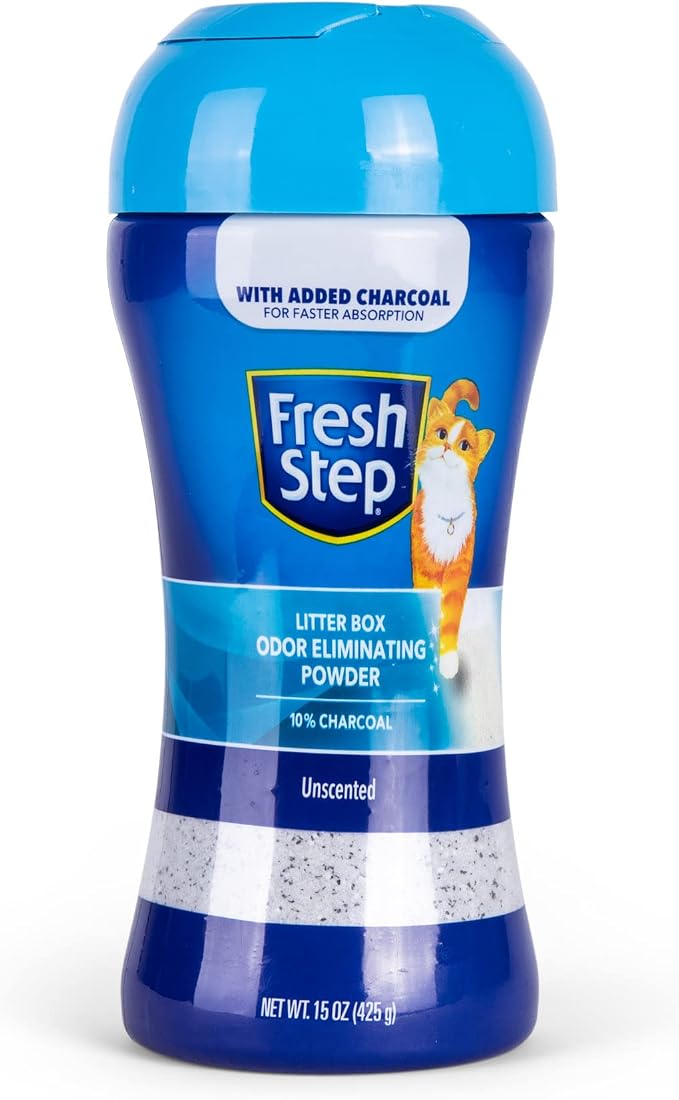 Fresh Step Charcoal Odor Eliminating Cat Litter Box Powder, 15 Oz, 6-Pack | Charcoal formula, sifting cap design, absorbs and neutralizes odor, fresh scent, ideal for multi-cat households