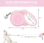 Upgraded 16 Ft Retractable Dog Leash with Chew Proof Cable - Pink | Heavy Duty Dog Leash with Poop Bag Dispenser for Small Medium Large Dogs up to 120lbs, 360° No Tangle, One-Handed Brake