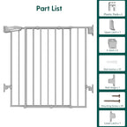Babelio 34" H Extra Tall No Bottom Bar Baby Gate, 26-43" W, Grey | Easy Install| One-handed Opening| Auto-close| Drill Needed Indoor Safety Dog/Pet Gate for Stairs, Hallways & Doorways