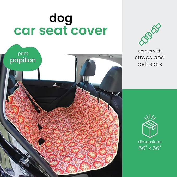 Molly Mutt 3-in-1 Back Seat Cover for Dogs, 100% Cotton Canvas Back Seat Hammock with Headrest Straps, Belt Slots, & Anchors, Non-Skid Cargo Area Cover, Machine Washable, No Harmful Chemicals, 56"x56"