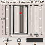 Fairy Baby 51.1" Extra Tall Pet Gate 29.5"-48.4" Extra Wide Cat Dog Gates | Tall Baby Gate for Doorway, Pressure Mounted No Drill, 1.37" Narrow Bar Spacing, Walk Thru Auto Close Metal Doggy Gate, Black