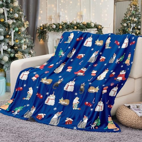Tupmnbry Christmas Throw Blanket Christmas Cat Printed Blanket Super Soft Flannel Fleece Blankets Winter Plush Fuzzy Warm Bed Blankets Xmas Holiday Decor for Couch Bed 50"X60" - Image 3