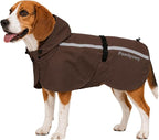 Stretch Fabric Dog Raincoat with Hood, Reflective Rain Poncho for Medium Large Dogs, Adjustable Waterproof Dog Rain Jacket with Leash Opening for Walking & Camping, Brown, Medium