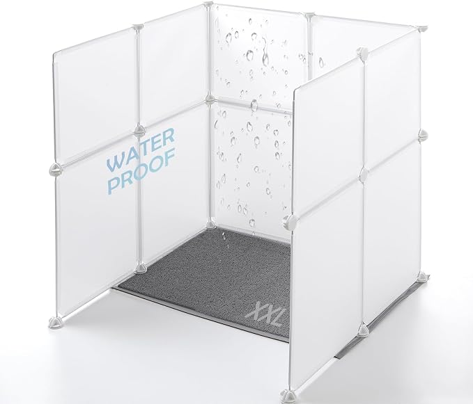 MEEXPAWS Cat Litter Box Enclosure, Splash Guard High Walls with Litter Mat | XXL Litter Box Pee Shield, DIY Plastic Sheets Easy Clean, Litter Containment, Privacy Screen, Wall Protector