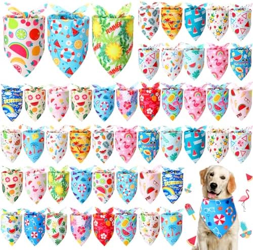 Preboun 50 Pcs Summer Bandanas for Dogs Bulk, Hawaiian Tropical Style by Preboun