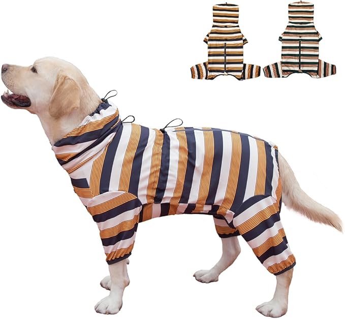 Dog Pajamas for Large Dogs,Extra Large Stretch, Suitable for Adult, Medium-Sized Dogs, Large Pet Jumpsuit Four-Legged Dog Clothes, Pet Clothing. (Yellow-Black Bar, 5XL)