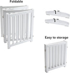 LZRS Freestanding Extra Wide Dog Gate 80" W x 30" H Solid Wooden Pet Gate for Doorways, Stairs, Hallways,Kitchens& Long Areas, Expandable & Foldable with Support Feet,Indoor Use,White