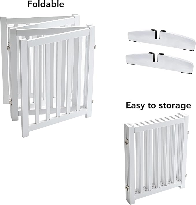 LZRS Freestanding Extra Wide Dog Gate 80" W x 30" H Solid Wooden Pet Gate for Doorways, Stairs, Hallways,Kitchens& Long Areas, Expandable & Foldable with Support Feet,Indoor Use,White