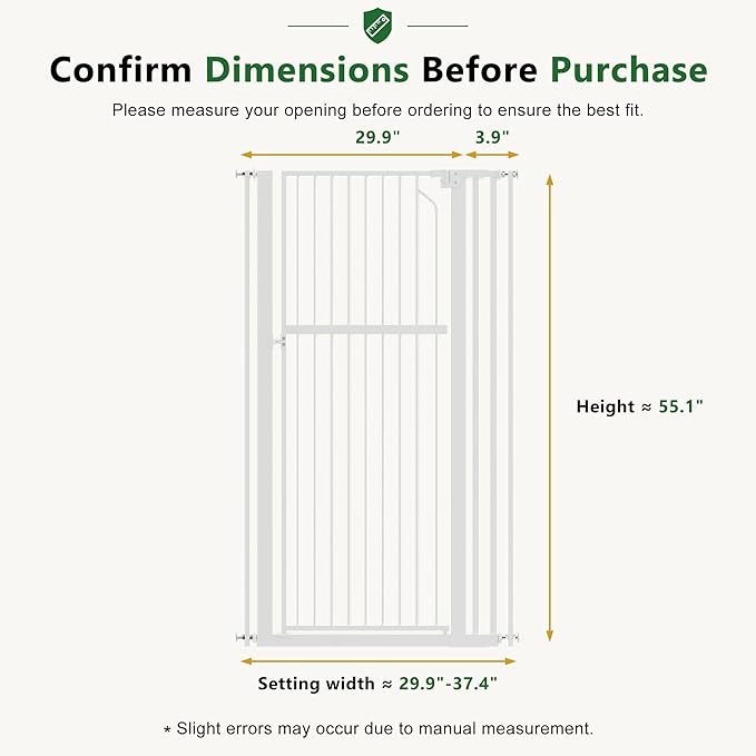 Extra Tall Cat Gate, 55.1" Heavy Duty Pet Gate for Large Cats & Dogs, Adjustable 29.9-37.4" Wide, Auto Close, No Drilling Pressure Mount, Easy Walk Through for Doorways Hallways Kitchen, White