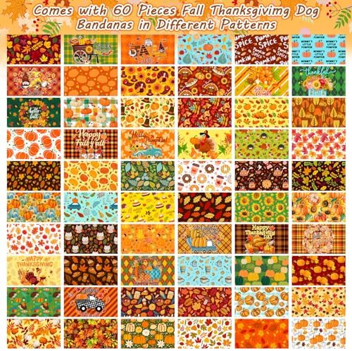 60 Pcs Fall Thanksgiving Dog Bandanas Bulk Adjustable Dog Scarves Pumpkin Turkey Puppy Bandanas Autumn Pet Neckerchief Washable Holiday Bandana for Small Medium Large Dog Pet Grooming Accessories - Image 4