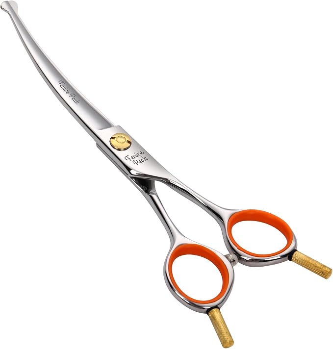 5'' Small Curved Scissors Lightweight Dog Cat Grooming Scissors with Safety Round Tip JP440C Stainless Steel Sharp Blades for Body Facial Nose Ear and Paw Hair Easy Use