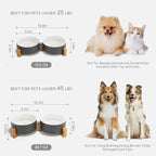 SPUNKYJUNKY Ceramic Dog and Cat Bowl Set with Wooden Stand, Modern Cute Weighted Food Water Set for Small Size Dogs (13.5OZ) & Medium Sized Dogs (28.7OZ) & Cats (1.7 Cups, 2 × White-Gray)