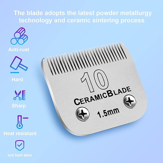 10# Grooming Ceramic Pet Clipper Blades Compatible with Andis & Oster A5 | Cut Length 1/16"(1.5mm),Compatible with Wahl KM10 Series Clippers