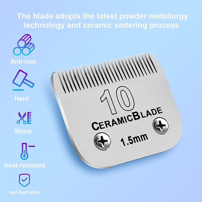 10# Grooming Ceramic Pet Clipper Blades Compatible with Andis & Oster A5 | Cut Length 1/16"(1.5mm),Compatible with Wahl KM10 Series Clippers,2 PACK