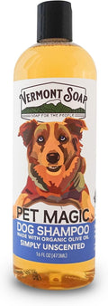 VERMONT SOAP Organic Pet Shampoo, Unscented Natural Dog Shampoo, 16 oz | Unscented organic olive oil, coconut & aloe vera, sensitive skin care, USDA certified , fragrance free, dog shampoo grooming