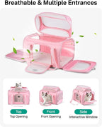 Top Expandable Cat Carrier for Airline Travel, 17x11x9.5 in, Pink | Stable reinforced frame, locking zippers, and breathable mesh for airport waits, vet visits, road trips, and daily travel